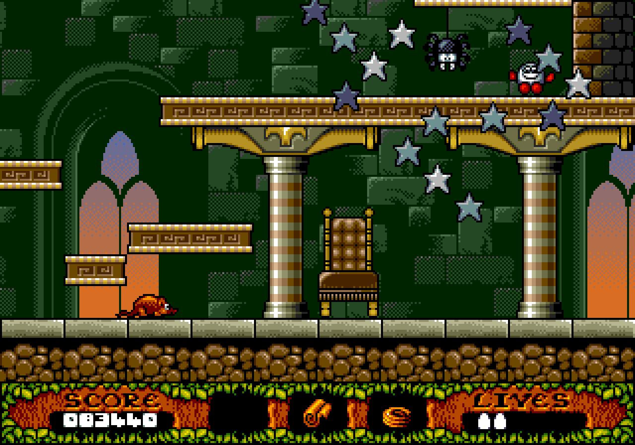 In the reception hall of the trolls' eerie castle.